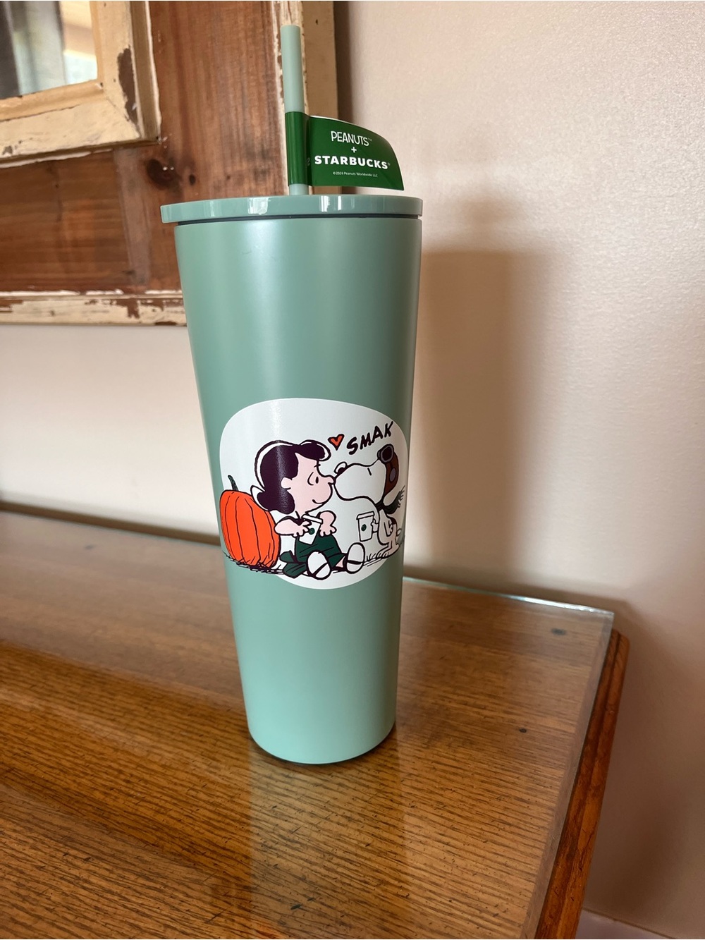 Starbucks Peanuts Mint Green Tumbler with Straw